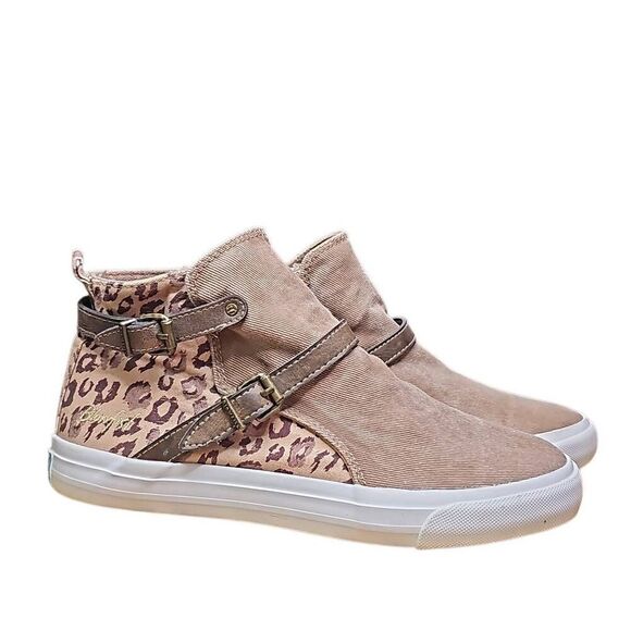 Blowfish Malibu High-Top Slip-On Sneakers. Taupe with Leopard Print Accents. Siz - Picture 1 of 15